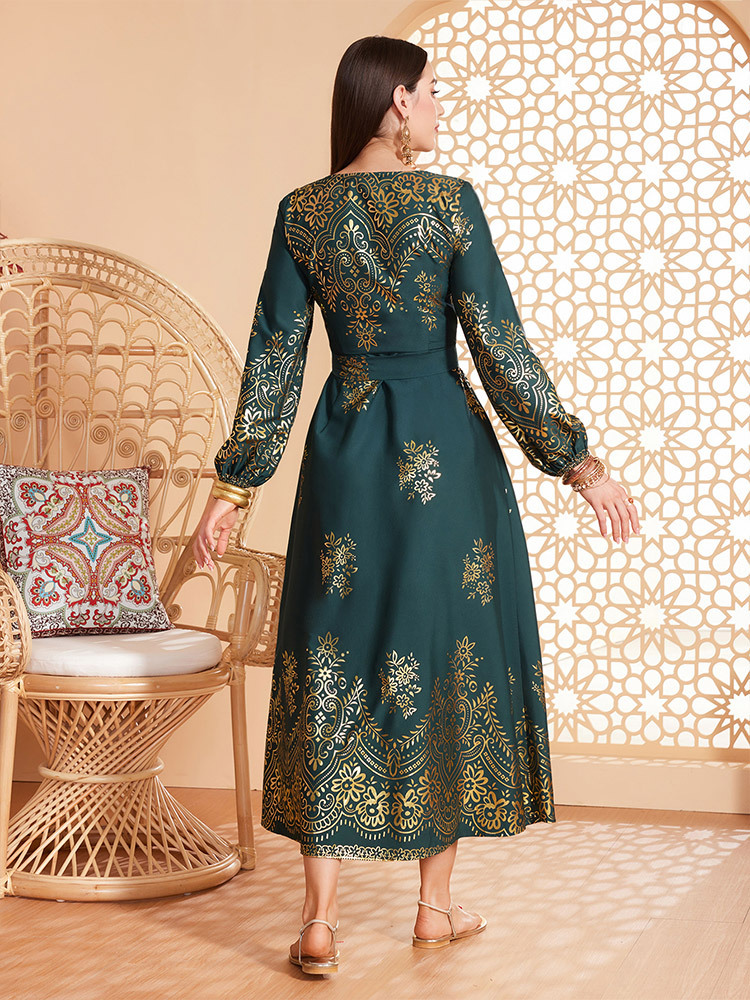 Middle East Muslim WomenS Fashion Dress Evening Lantern Sleeve Dress Spot